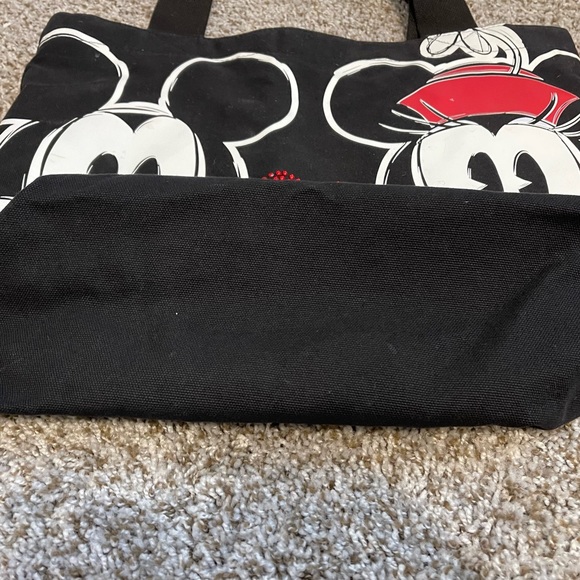 Adorable Disney Mickey Minnie Love Red Bling Heart Canvas Tote Bag Double Strap - Picture 4 of 8